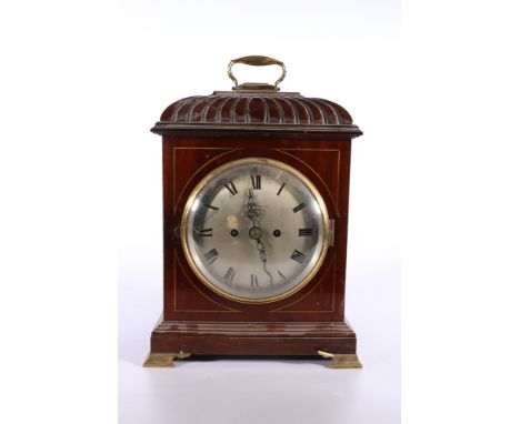 Hamilton & Inches Edinburgh mahogany cased mantle clock with Regency style gadrooned top and brass handle and bracket feet, 3