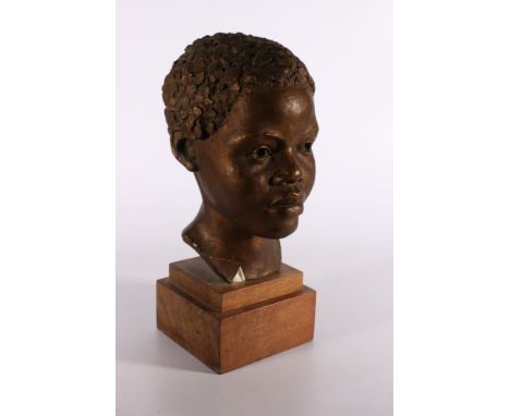 HELEN A B LUBBOCK (of Stracathro Brechin), Zambian Child bronze effect bust, 40cm tall 