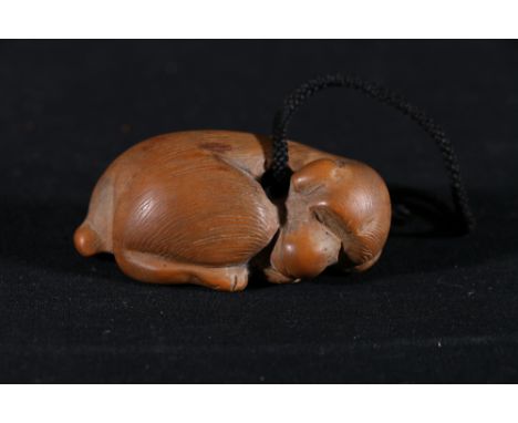 A Carved wooden netsuke depicting a sleeping monkey, 6acm, unsigned, 68mm, Taisho/Showa 