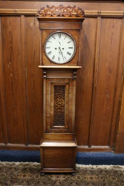 Antique mahogany cased longcase Grandfather clock, the white painted dial with Roman numeral chapters and two subsidiary dial