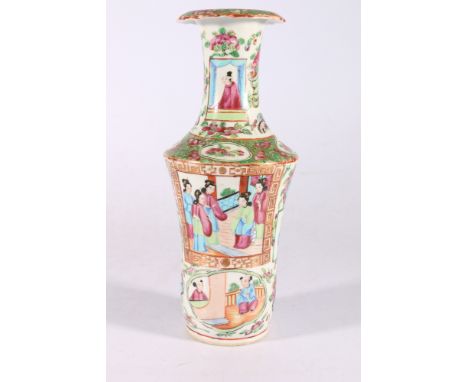 Chinese late 19th century Canton famille rose vase with prominent shoulder, decorated with figures reserved on a ground of Bu