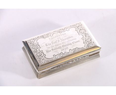 Victorian silver snuff box with engraved foliate decoration and gilded interior by&nbsp;Nathaniel Mills Birmingham 1848, 96g,