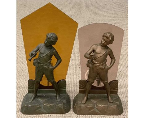 NEAR PAIR ART DECO STYLE CHERUB SPELTER LAMPS, 46cms (h) the tallestProvenance: private collection Conwy 