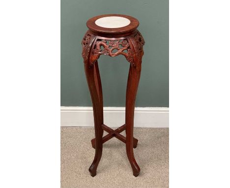 CHINESE HARDWOOD PLANTER STAND with marble top, 94 (h) x 27cms (top diam.)Provenance: private collection Conwy