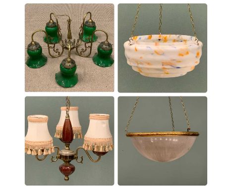 LIGHTING GROUP comprising chandeliers and drop-down ceiling shadesProvenance: private collection Conwy