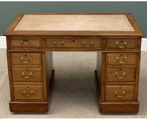 VINTAGE SMALL MAHOGANY TWIN PEDESTAL DESK with tooled top, three drawers above three plus three drawers, 73 (h) x 106 (w) x 5