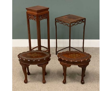 EASTERN HARDWOOD PLANTER STANDS & FOOTSTOOLS, 91 (h) x 28 (w) x 28cms (d) the tallestProvenance: private collection Conwy