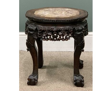 CHINESE CARVED HARDWOOD MARBLE TOP PLANTER STAND, 46 (h) x 50cms (diam.)Provenance: private collection Conwy