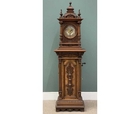 19TH CENTURY WALNUT SYMPHONIUM MUSICAL CLOCK, carving and relief to the body and movement stamped Lenzkirch and 1 Million 116