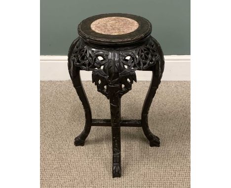 CHINESE CARVED HARDWOOD PLANTER STAND with marble top, 60 (h) x 27cms (diam.)Provenance: private collection Conwy