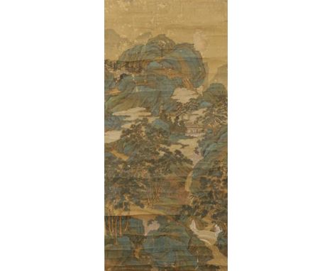 BY OR AFTER QIU YING (ca. 1495-1552) Landscape with palaces and figures among trees and clouds indicating an immortal paradis