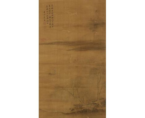 AFTER DONG BANGDA (1699-1769) Landscape with fishing boats near a river bank and willow trees, signed Dong Bangda with two se