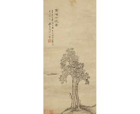 BY OR AFTER TANG YIFEN (1778-1853) Landscape with trees and two fishermen on a boat, signed Tang Yifen, dated 1821, with one 