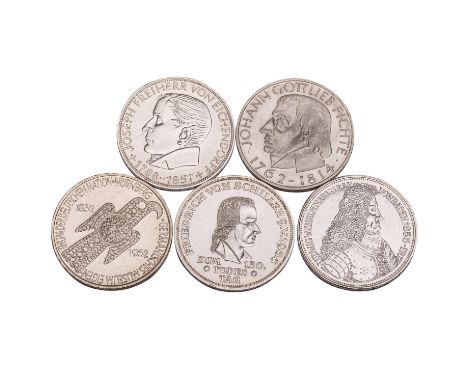 BRD - Die ersten 5 Gedenkprägungen der 5 DM - 1 x Germanisches Museum Nürnberg 1952, 1 x Friedrich von Schiller 1955, 1 x Lud