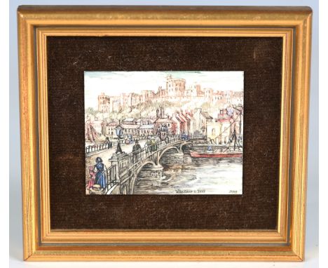 Rita Whitaker - Windsor Bridge, enamel on copper plaque, height 5cm, width 6.5cm, framed.Buyer’s Premium 29.4% (including VAT