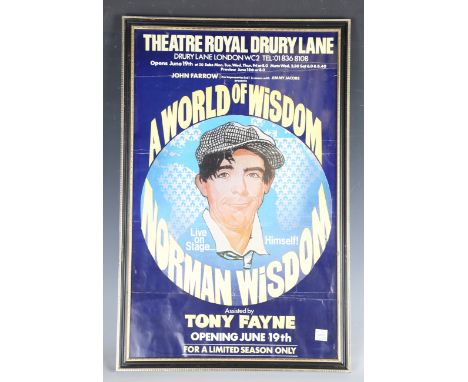 Three framed Norman Wisdom posters, comprising 'World of Wisdom' at the Theatre Royal Drury Lane, 50cm x 31cm, 'Not Now Darli