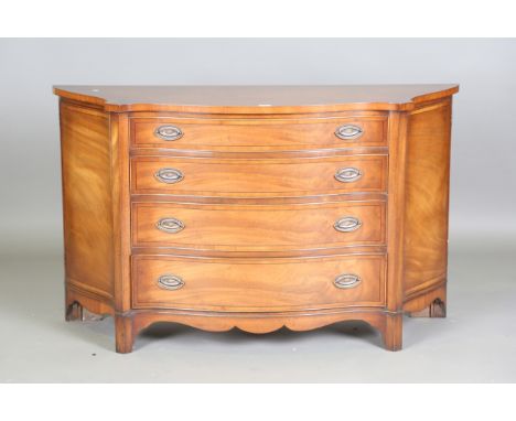 A modern George III style mahogany serpentine fronted chest of four drawers, fitted with two side doors, height 84cm, width 1
