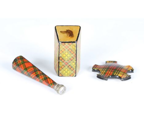 A late 19th century 'McFarlane' Tartan ware seal, with an octagonal tapering handle and hardstone matrix, height 7.5cm, a Tar
