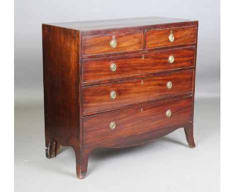 A George IV mahogany chest of oak-lined drawers, on splayed bracket feet, height 100cm, width 105.5cm, depth 49cm.Buyer’s Pre