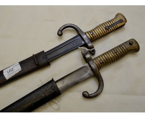 French chassepot bayonet with back strap dated 1871 complete with steel scabbard, various stamped numbers and another similar