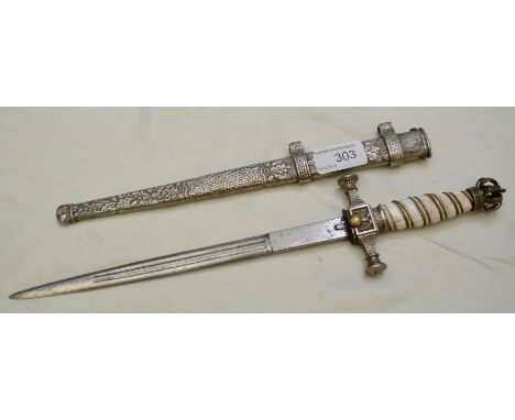 Greek WWII officer's dagger complete with original scabbard, the blade stamped '136' and with Greek inscriptions with crown f