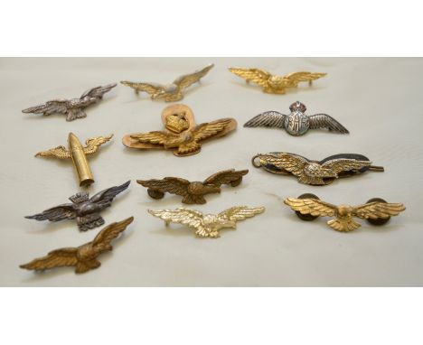 Selection of RAF insignia inc silver enamel sweetheart brooch, gilt and white metal eagles