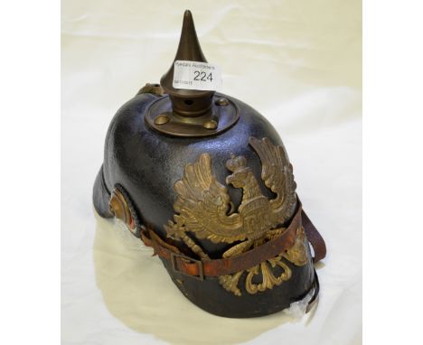 WWI German pickelhaube helmet complete with liner, interior numbered 106.R107.KR