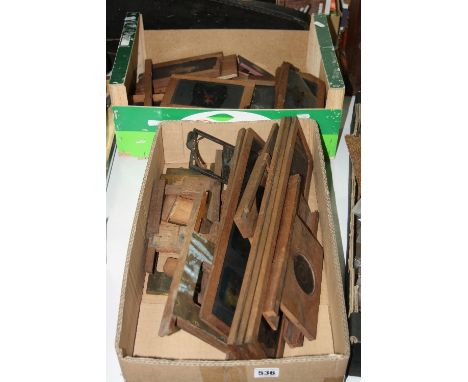 TWO BOXES OF MAGIC LANTERN SLIDES, (mainly mounted)