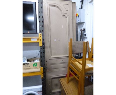 A PAIR OF TALL ARCHITECTURAL PAINTED ENTRANCE DOORS, each door approximate size height 259cm x width 76cm