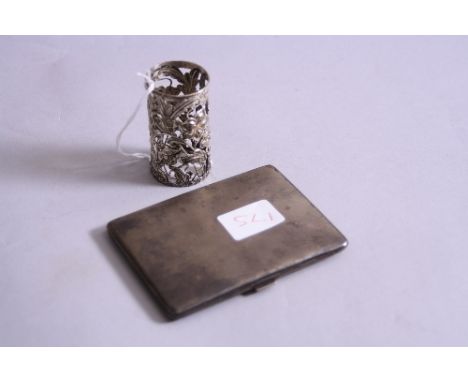 A SILVER ENGINE TURNED CIGARETTE CASE, with gilt interior inscribed from Jim to John London 1928, together with pierced and m