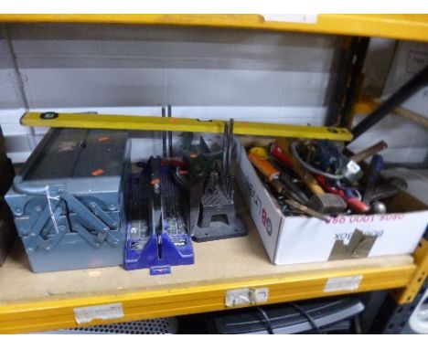 A METAL TOOL BOX, and a box containing a quantity of various hand tools, etc