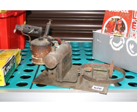 AN UNMARKED LIVE STEAM BOILER, not tested, with a vintage Primus blow lamp (2)