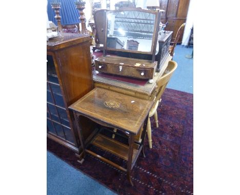 A GEORGIAN MAHOGANY SWING MIRROR, with three drawers to base and a rosewood occasional table, sd (2)