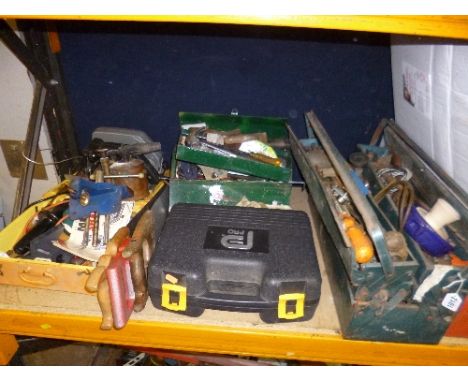 TWO METAL TOOL BOXES AND LOOSE, containing a quantity of hand tools and electrical hand tools, etc