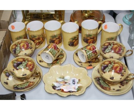 AYNSLEY 'ORCHARD GOLD' MUGS, CUPS, SAUCERS, etc (19)