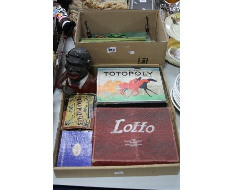 A BOXED WADDINGTONS TOTOPOLY GAME, Chad Valley 'Lotto', Chad Valley 'Metal Puzzles' game, Waddingtons 'Canasta', cast iron Jo