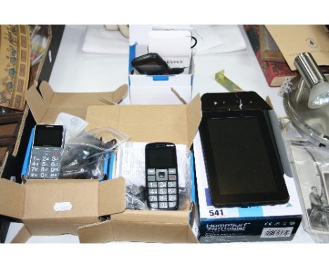 A HOMESURF 744 TABLET, with box, with two Binatone Big Button Mobile Phones (with boxes) and another HSV708 (4)