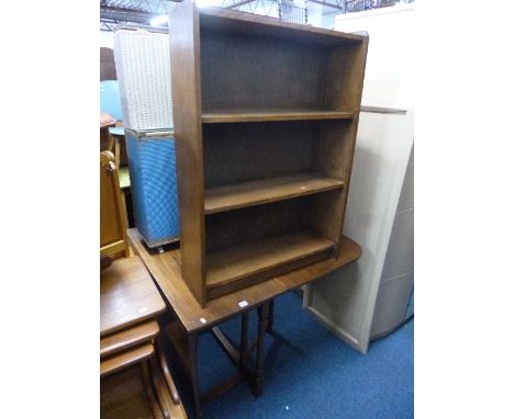 AN OAK GATE LEG TABLE, and an oak open bookcase (2)