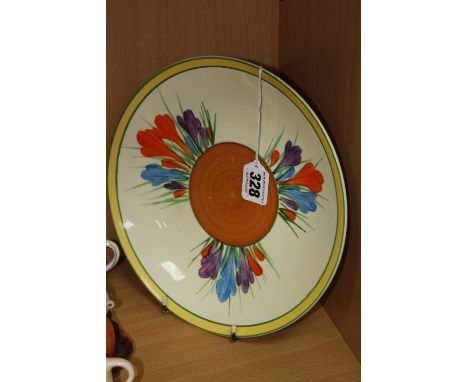 CLARICE CLIFF FOR WILKINSON & CO 'CROCUS' PATTERN PLATE, diameter approximately 23cm (restored)