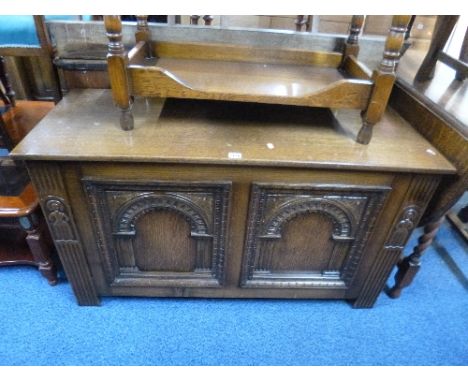 AN OAK SIDE TABLE, with two drawers and lower shelf