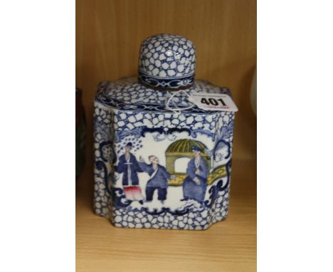 AN ADAMS TEA CADDY, oriental scenes, height approximately 13.5cm