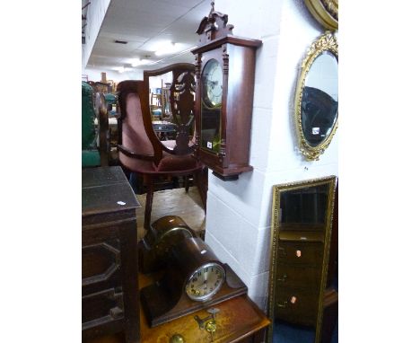 A MODERN WALL CLOCK, and two mantle clocks, (three pendulums and two keys) (3)