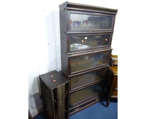 A 'GLOBE WERNICKE' GLAZED FIVE SECTIONAL BOOKCASE, with lower drawer, approximate size width 86cm x depth 30cm x height 180cm