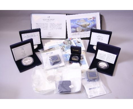 A SELECTION OF SILVER AND COMMEMORATIVE COINAGE ON FLIGHT, to include three boxed five ounce Concorde two .999, Concorde two 