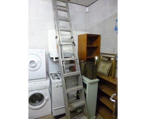 A LARGE DOUBLE EXTENSION ALUMINIUM LADDER, and a set of step ladders (2)