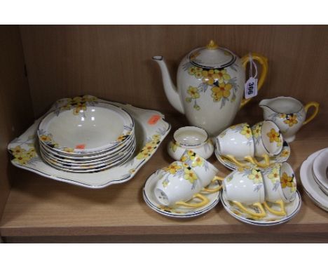 CROWN DUCAL 'SUNBURST' COFFEE SET, (15) and fruit set (8), No.2649, Rd.No.780964, to include coffee pot, cream jug, sugar, si