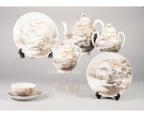 LATE NINETEENTH/EARLY TWENTIETH CENTURY JAPANESE EGG SHELL CHINA TEA SET FORMERLY FOR 12 PERSONS, now sufficient for seven, w