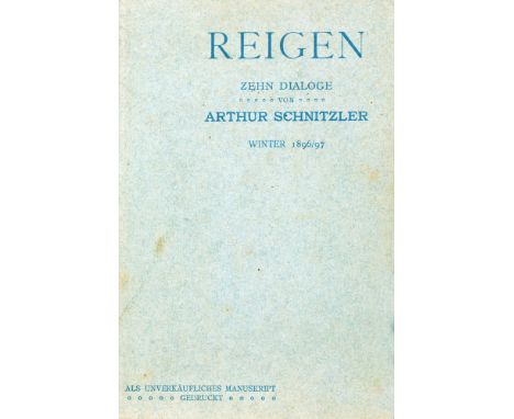 Arthur Schnitzler. Reigen. Zehn Dialoge. Winter 1896/97. [Wien 1900]. Halblederband (signiert: P. Kersten) mit dem eingebunde