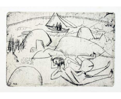 Ernst Ludwig Kirchner. Das Paar am Strande. Kaltnadelradierung. 1912/1979. 12,4 : 17,8 cm (37,7 : 34,7 cm). In der Platte mon