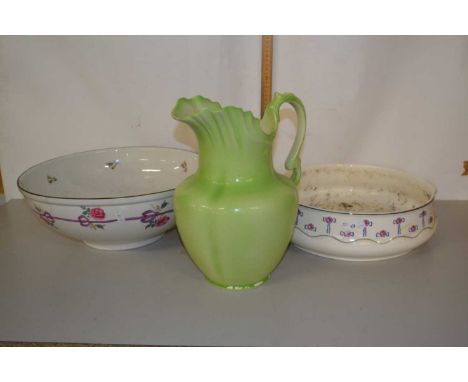 Two large ceramic bowls and a green glazed ceramic jug